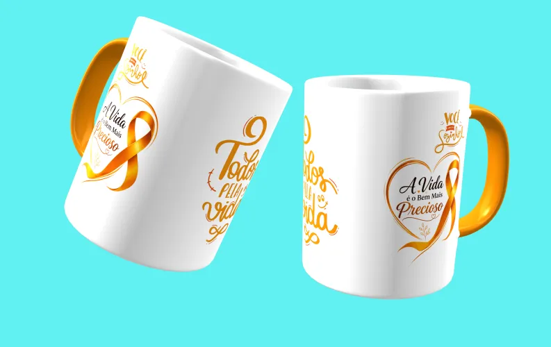 Caneca com visual moderno, ideal para destacar a mensagem de prevenção e apoio ao Setembro Amarelo.