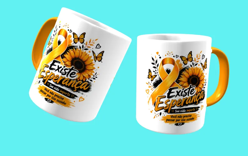 Caneca com visual moderno, ideal para destacar a mensagem de prevenção e apoio ao Setembro Amarelo.