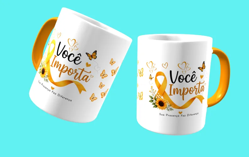 Caneca com visual moderno, ideal para destacar a mensagem de prevenção e apoio ao Setembro Amarelo.