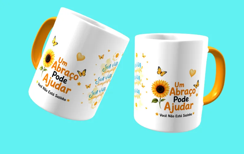 Caneca com visual moderno, ideal para destacar a mensagem de prevenção e apoio ao Setembro Amarelo.