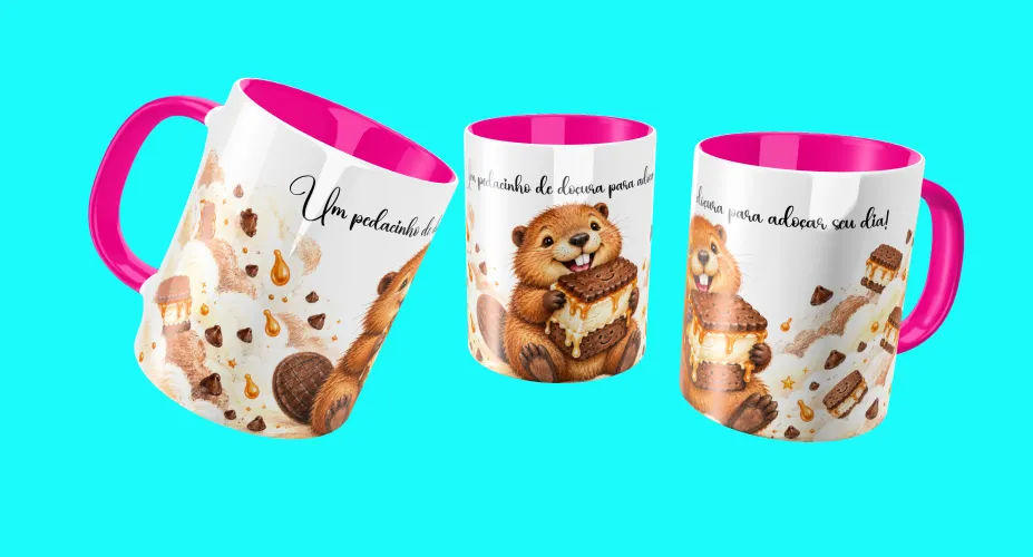 Arte para caneca com ouriço fofo e cupcake rosa
Arte para caneca com preguiça fofa, macaron e nuvens cor-de-rosa
Arte para caneca com ursinho fofo, algodão-doce e nuvens rosas
Arte para caneca com bichinho fofo e doce de chocolate
Arte para caneca com ouriço, cupcake e tema doce em tons pastel