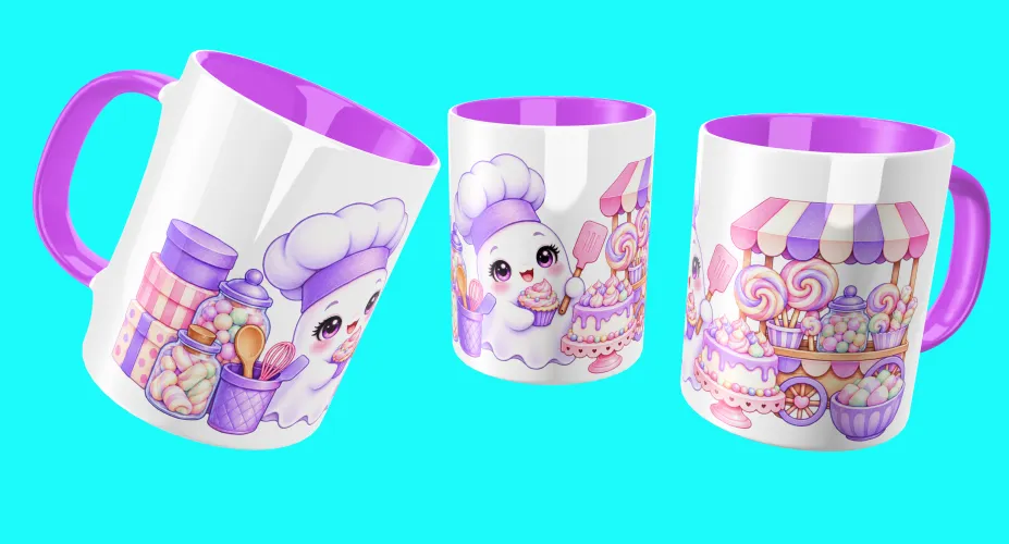 Mockup de canecas com dois morceguinhos fofos, pirulito, cupcake e biscoitos
Mockup de canecas com aranhinha lilás fofa em teia com corações
Mockup de canecas com morceguinho fofo, doces, pirulitos e lua
Mockup de canecas com dragão bruxinho fofo, caldeirão e poções
Mockup de canecas com gatinha bruxinha fofa, caldeirão e doces
Mockup de canecas com morceguinho fofo abraçando almofada entre doces e lua
Mockup de canecas com fantasminha confeiteiro, bolo e carrinho de doces