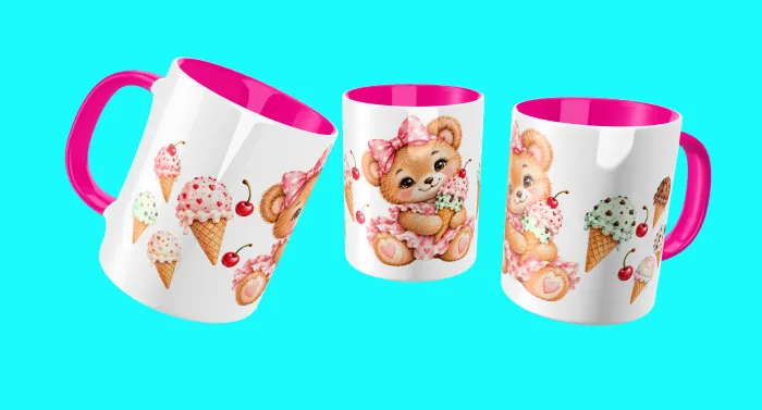Arte para caneca com menina fofa, sorvetes e detalhes em tons pastel
Arte para caneca com ursinha fofa de laço rosa segurando sorvetes
Arte para caneca com sorvetes coloridos e frase A vida fica melhor com sorvete
Arte para caneca com ursinho fofo, sorvete e carrinho de sorvetes
Arte para caneca com três sorvetes, cerejas e frase A vida fica melhor com sorvete
Arte para caneca com sorvetes coloridos e moldura de calda em tons pastel
Arte para caneca com menina fofa, sorvetes e frase A vida fica melhor com sorvete