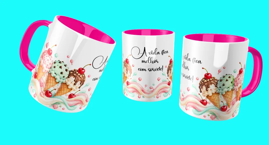 Arte para caneca com ursinha fofa e sorvetes coloridos
Arte para caneca com sorvetes e frase A vida fica melhor com sorvete
Arte para caneca com ursinho fofo, carrinho e sorvetes
Arte para caneca com casquinhas de sorvete em tons pastel
Arte para caneca com sorvetes coloridos e detalhes doces
Arte para caneca com menina fofa e sorvetes em tons pastel
Arte para caneca com menina e tema de sorveteria fofa