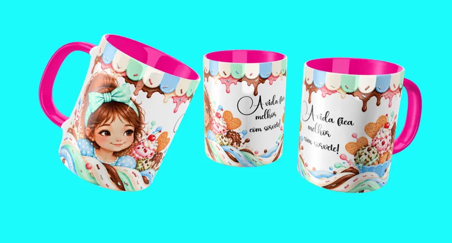 Arte para caneca com ursinha fofa e sorvetes coloridos
Arte para caneca com sorvetes e frase A vida fica melhor com sorvete
Arte para caneca com ursinho fofo, carrinho e sorvetes
Arte para caneca com casquinhas de sorvete em tons pastel
Arte para caneca com sorvetes coloridos e detalhes doces
Arte para caneca com menina fofa e sorvetes em tons pastel
Arte para caneca com menina e tema de sorveteria fofa