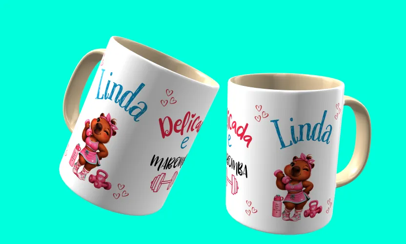 Camisa e caneca estilosa com animais fitness cute