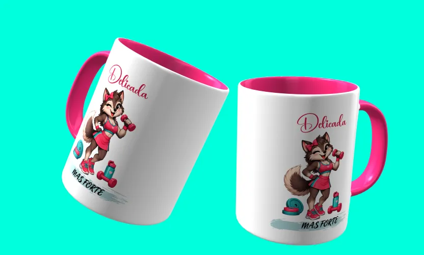 Camisa e caneca estilosa com animais fitness cute