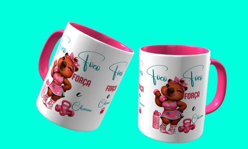 Camisa e caneca estilosa com animais fitness cute