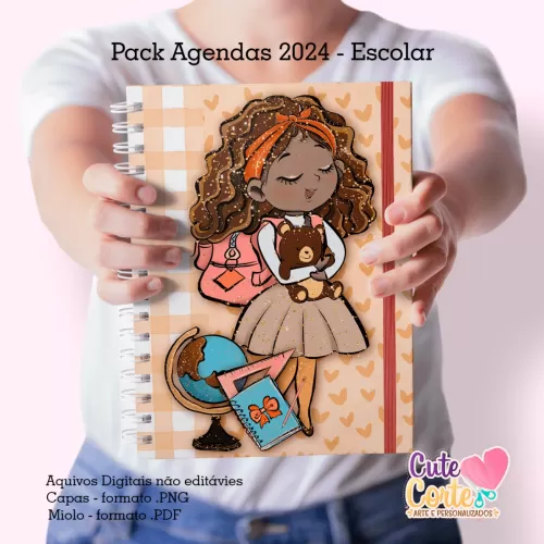 Pack Escolar 2024 – Agenda A5 – 15 Capas x 4 miolos – Datados e Permanentes (Cute Corte)