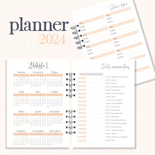 Planner 2024 FEMININO – visão horizontal e vertical – Bruna Dias Papelaria