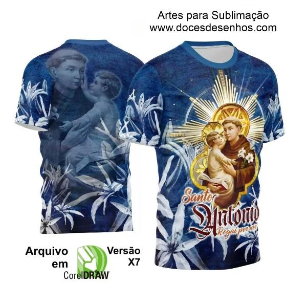 Template Camisa Azul Flores Brancas  Religião - Santo Antônio 2024