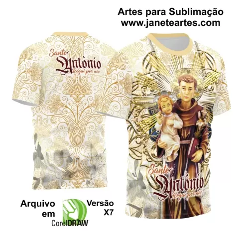 Template Camisa Branca Flores Douradas Religião - Santo Antônio 2024