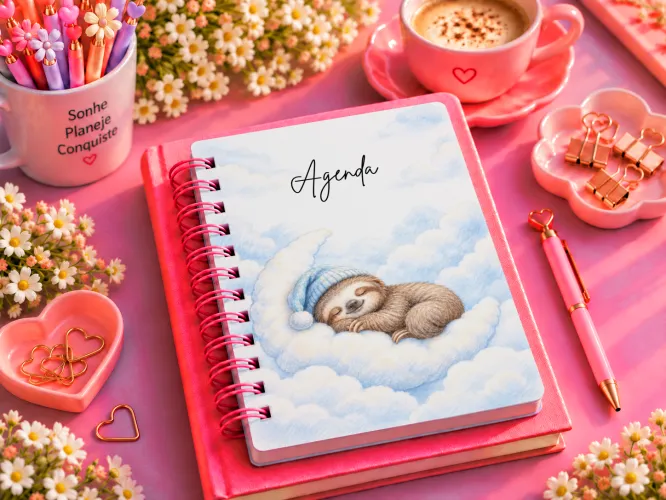 Agenda 2027 Preguicinha Fofa dormindo entre nuvens azul pastel