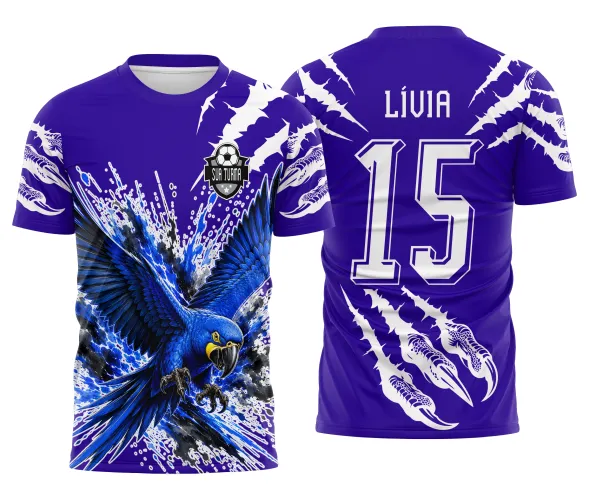 Arte esportiva de arara azul para camisa de basquete interclasse e uniforme de equipe escolar Arte Autoral Doces Desenhos