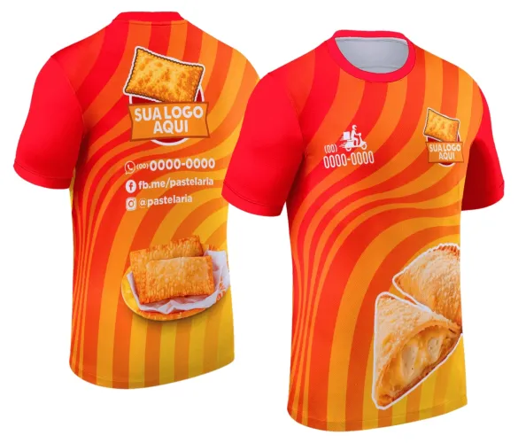 Camisa com logo no peito e estampa grande nas costas que remete ao universo das pastelarias com um toque vintage e cores suaves, ideal para quem ama um estilo delicado e cheio de personalidade.