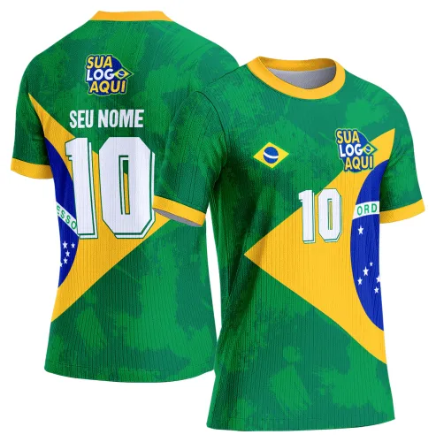 Arte Brasil futebol mundial camisa, criada para torcedores e personalização de peças esportivas.