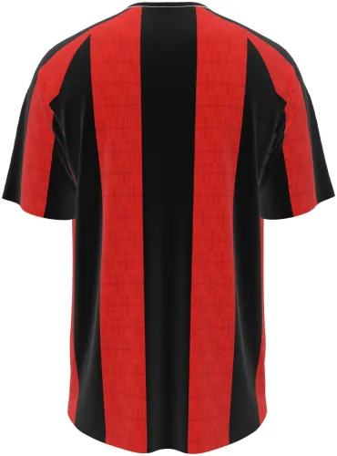 Camisa titular do AFC Bournemouth 2026 - 2027 com listras vermelhas e pretas, frente e costas