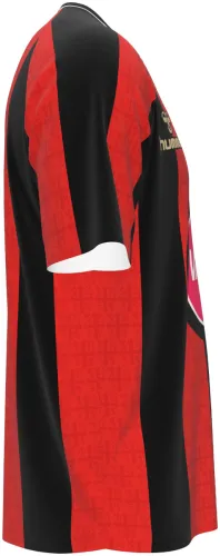 Camisa titular do AFC Bournemouth 2026 - 2027 com listras vermelhas e pretas, frente e costas