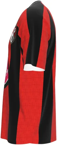 Camisa titular do AFC Bournemouth 2026 - 2027 com listras vermelhas e pretas, frente e costas