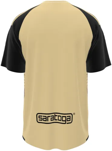Camisa visitante do Alcione Milano 2026 - 2027 bege com a cúpula da Galleria desenhada, frente e costas