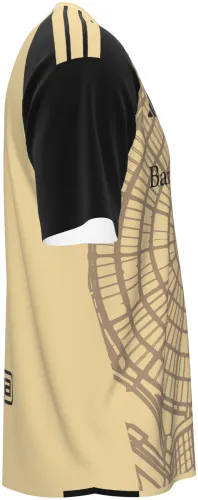 Camisa visitante do Alcione Milano 2026 - 2027 bege com a cúpula da Galleria desenhada, frente e costas