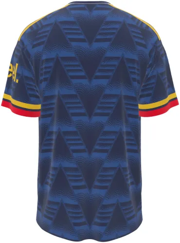 Camisa visitante do Arsenal 2026 - 2027 azul com grafismo em ziguezague, frente e costas