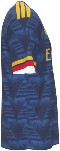 Camisa visitante do Arsenal 2026 - 2027 azul com grafismo em ziguezague, frente e costas