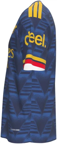 Camisa visitante do Arsenal 2026 - 2027 azul com grafismo em ziguezague, frente e costas