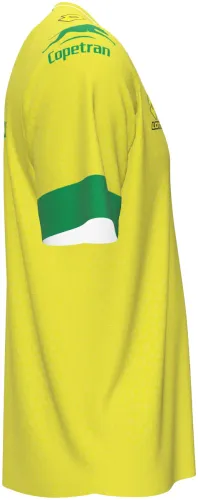 Camisa titular amarela e verde do Atlético Bucaramanga, mockup de frente e costas