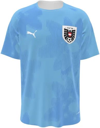 Camisa de goleiro da Áustria 2026 azul-claro com camuflado tom sobre tom, frente e costas