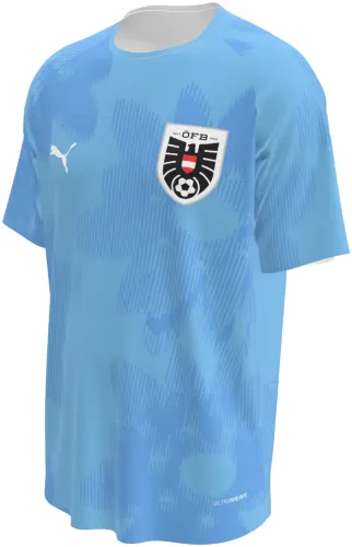 Camisa de goleiro da Áustria 2026 azul-claro com camuflado tom sobre tom, frente e costas