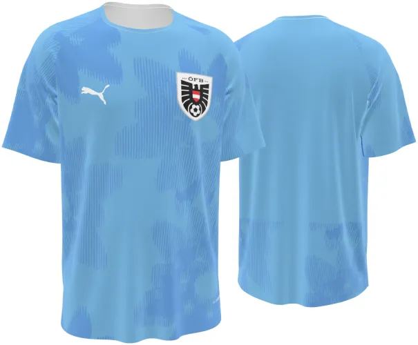Camisa de goleiro da Áustria 2026 azul-claro com camuflado tom sobre tom, frente e costas