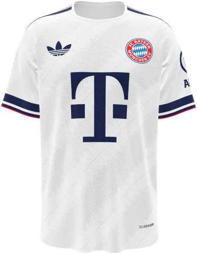 Camisa visitante do Bayern de Munique 2026 - 2027 branca com losangos tom sobre tom, frente e costas
