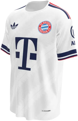 Camisa visitante do Bayern de Munique 2026 - 2027 branca com losangos tom sobre tom, frente e costas