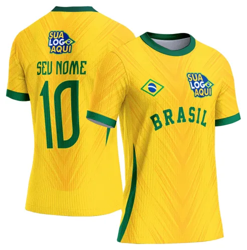 Arte camisa Brasil campeã de torcida, com conceito esportivo para camisetas de torcedores.