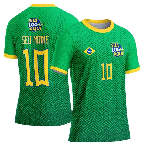 Arte camisa Brasil estampa esportiva, desenvolvida para camisetas de futebol e torcida brasileira.