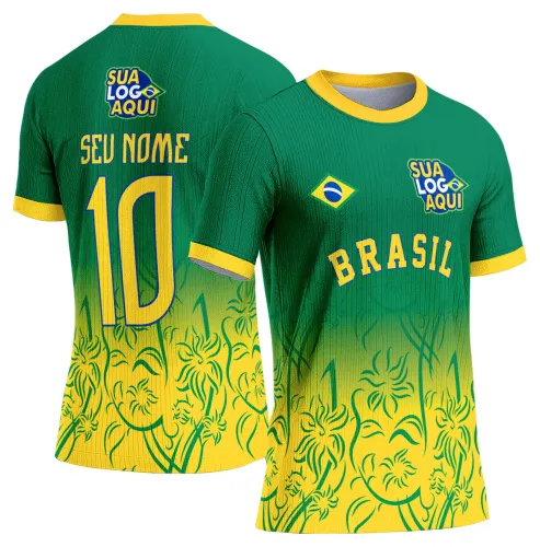 Arte camisa Brasil estilo futebol, perfeita para estampar camisetas de torcida e uniformes personalizados.
