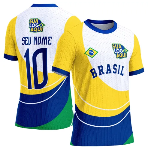 Arte camisa Brasil nação do futebol, perfeita para camisetas personalizadas de torcedores brasileiros.