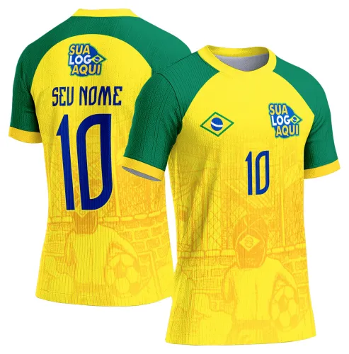 Arte camisa Brasil nação verde amarela, perfeita para torcida brasileira e estampa esportiva.