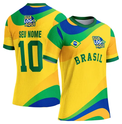 Arte camisa Brasil orgulho nacional, ideal para camiseta de torcida com inspiração no futebol brasileiro.