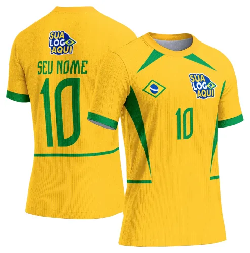 Arte camisa Brasil torcida campeã, criada para camisetas de torcedores em clima de futebol mundial.