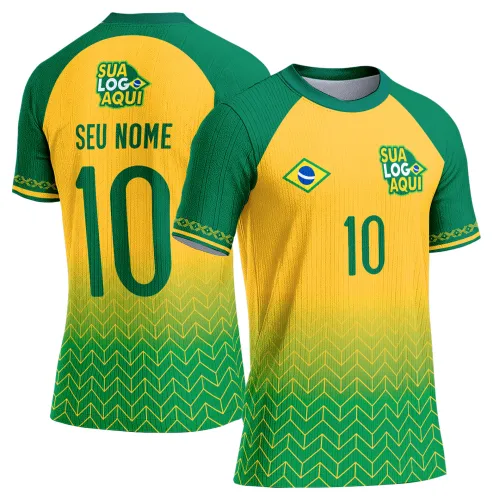 Arte camisa Brasil torcida em campo, ideal para estampa de futebol e camisetas de torcedores.