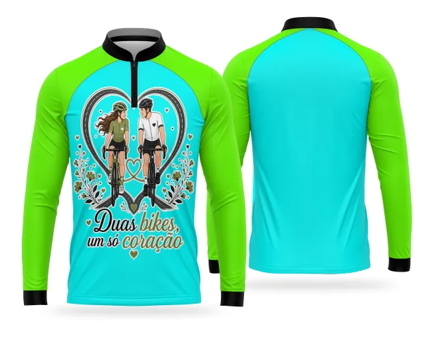 Camisa para casal ciclista com arte temática de bike e coração