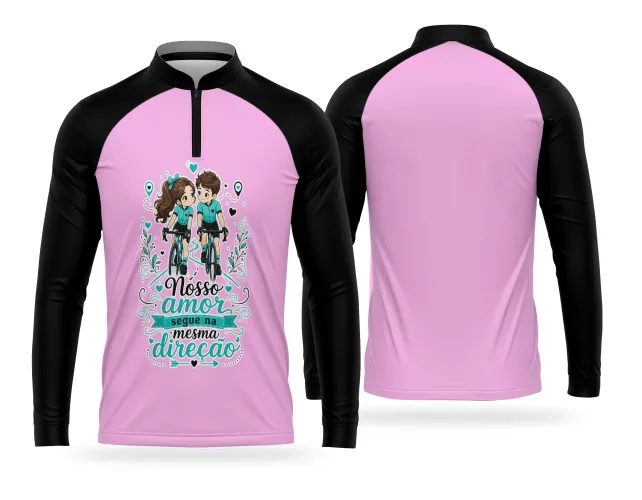 Camisa para casal ciclista com estampa nosso amor segue na mesma direção