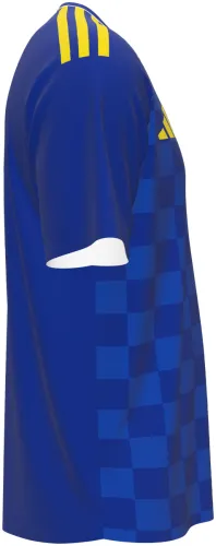 Camisa visitante do Cazaquistão 2026 azul com xadrez no peito, frente e costas