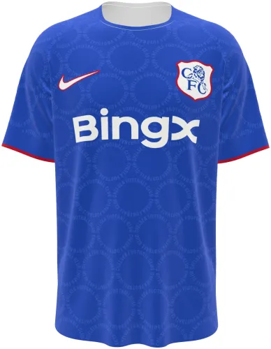 Camisa de pré-jogo do Chelsea 2026 - 2027 azul com círculos tom sobre tom, frente e costas