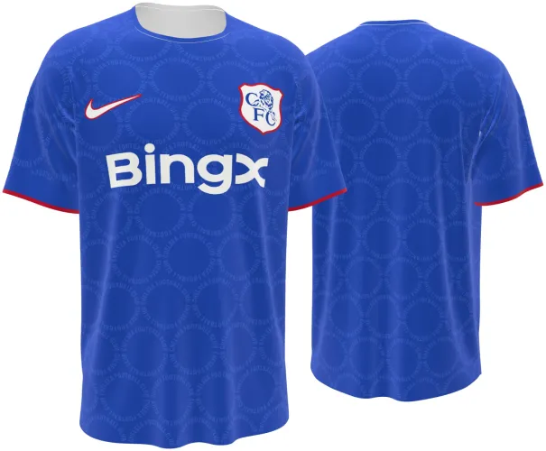 Camisa de pré-jogo do Chelsea 2026 - 2027 azul com círculos tom sobre tom, frente e costas