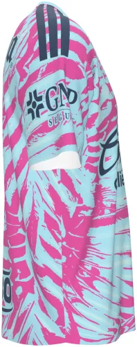 Camisa de goleiro do Club América 2026 - 2027 rosa e azul com pinceladas em leque, frente e costas