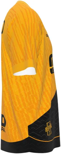 Camisa titular do Coquimbo Unido 2026 dividida na diagonal em amarelo e preto, frente e costas