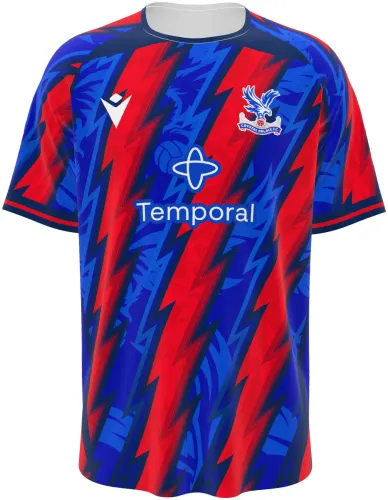 Camisa terceiro uniforme do Crystal Palace 2026 - 2027 com relâmpagos vermelhos e azuis, frente e costas
